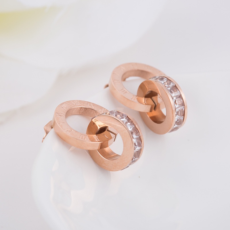 Khuyên Tai Tròn Bằng Thép Không Gỉ Đính Đá Zircon Màu Sắc Thời Trang