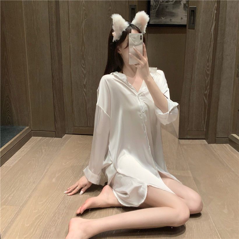 Đầm Ngủ Sơ Mi Voan Dài Đến Giữa Bắp Chân Mỏng Plus Size Cho Nữ