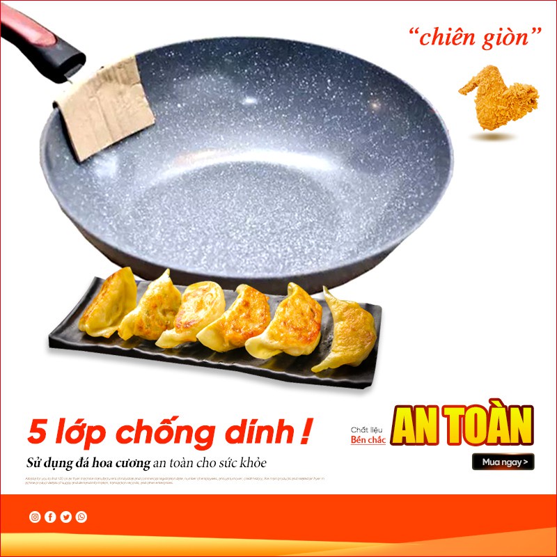 Chảo đá hoa cương lòng sâu chống dính hàng cao cấp - CHẢO VÂN ĐÁ SÂU LÒNG CHỐNG DÍNH SIZE 32CM dùng cho mọi bếp- CHẢO CH