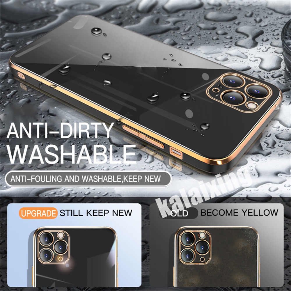 Ốp Điện Thoại Viền Vuông Mạ Vàng 6D Sang Trọng Cho iPhone 11 Pro Max 12Promax 13Pro Max 12mini 13mini 7Plus 8plus