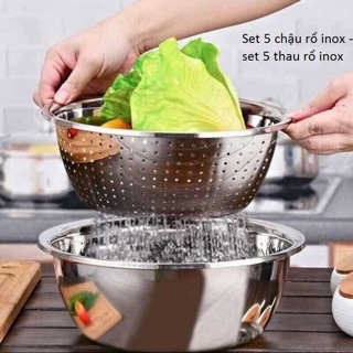 Set 5 món gồm 4 chậu và 1 rổ inox