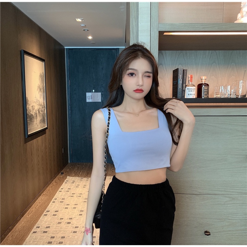 QKOOLE  Áo Không Tay Cổ Vuông Dáng Ôm Thời Trang Hàn Quốc Dành Cho Nữ