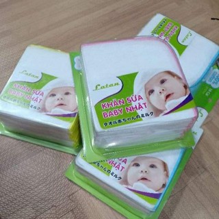 Hộp 10 cái khăn sữa 100% cotton, viền vắt sổ bằng sợi tơ tổng hợp màu, khăn sữa 4 lớp cho bé ( 25x27cm )