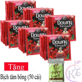 Combo 60 gói nước xả vải Downy Đam Mê Tặng 1 bịch tăm bông - gói 20ml x 10 gói / dây - nước xả quần áo mềm vải thơm lâu