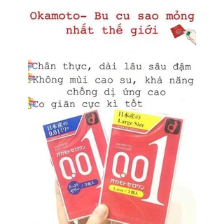 Bao cao su Okamoto  001 Zero One mỏng nhất thế giới chuẩn Nội địa Nhật Bản hộp 3 cái