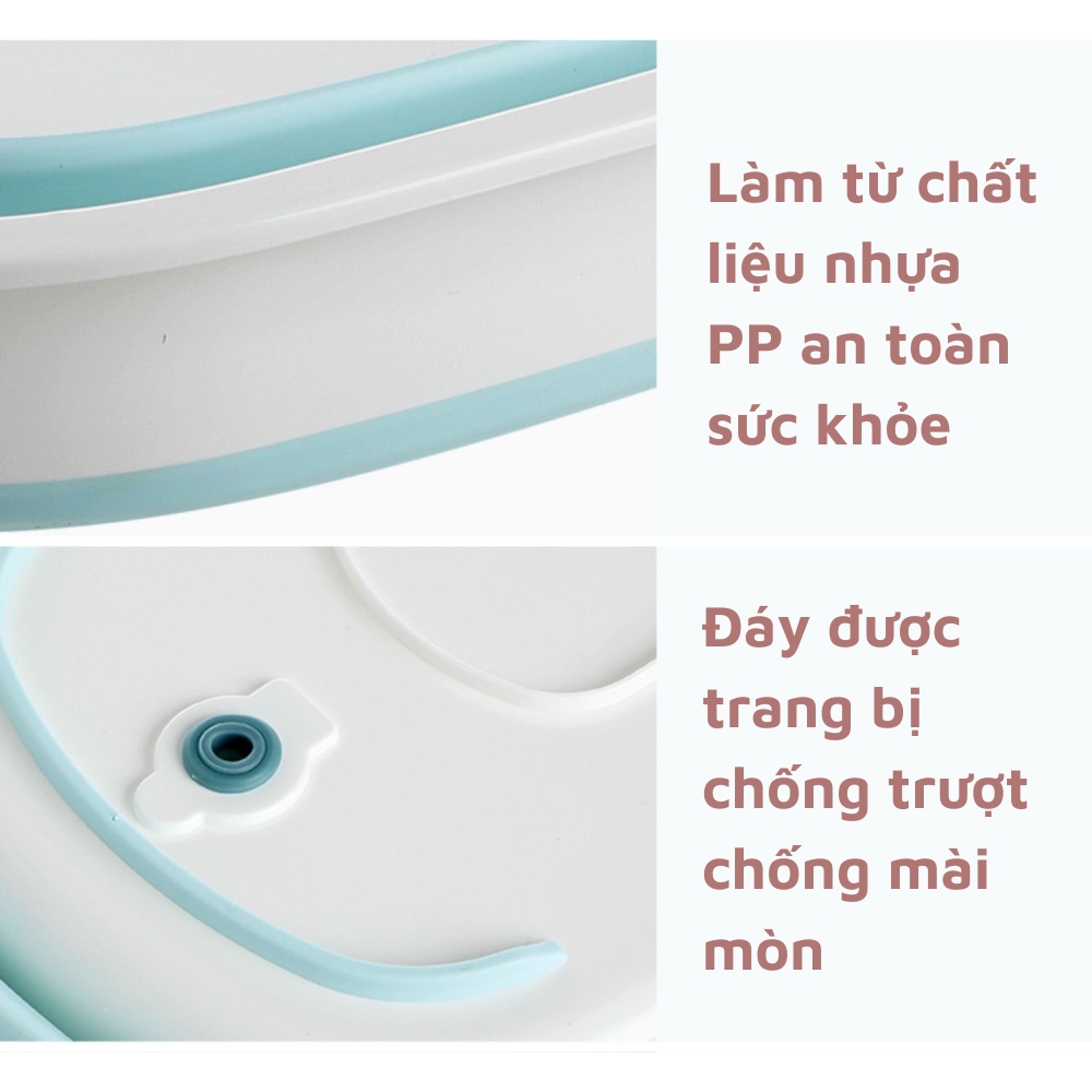 Chậu gấp gọn silicon cỡ lớn giặt quần áo thau rửa giặt đồ có lỗ thoát nước tiết kiệm không gian nhà tắm tiện lợi