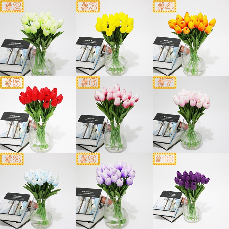 5/ 10 Hoa tulip giả bằng silicon dùng để trang trí