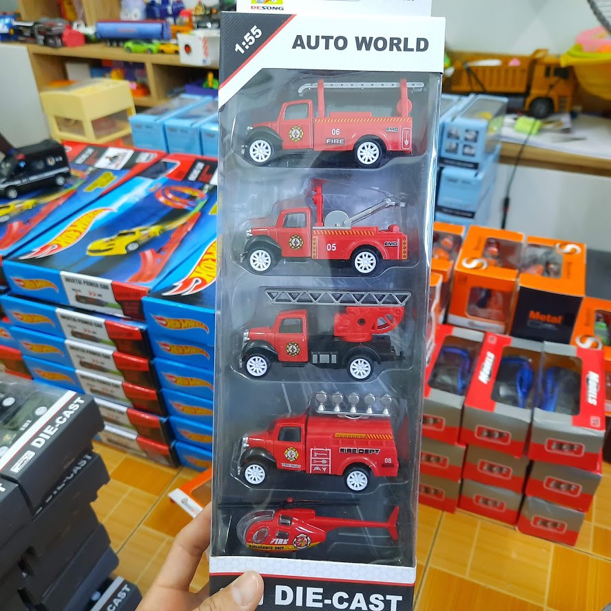 Đồ chơi trẻ em bộ 5 xe ô tô die cast mô hình xe cứu hỏa