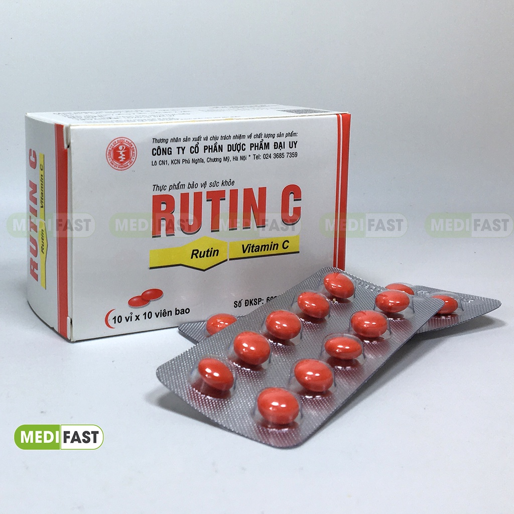 Bổ sung vitamin C, hỗ trợ phòng ngừa suy giãn tĩnh mạch, tăng sức đề kháng - Rutin C Đại Uy - Hộp 100 viên