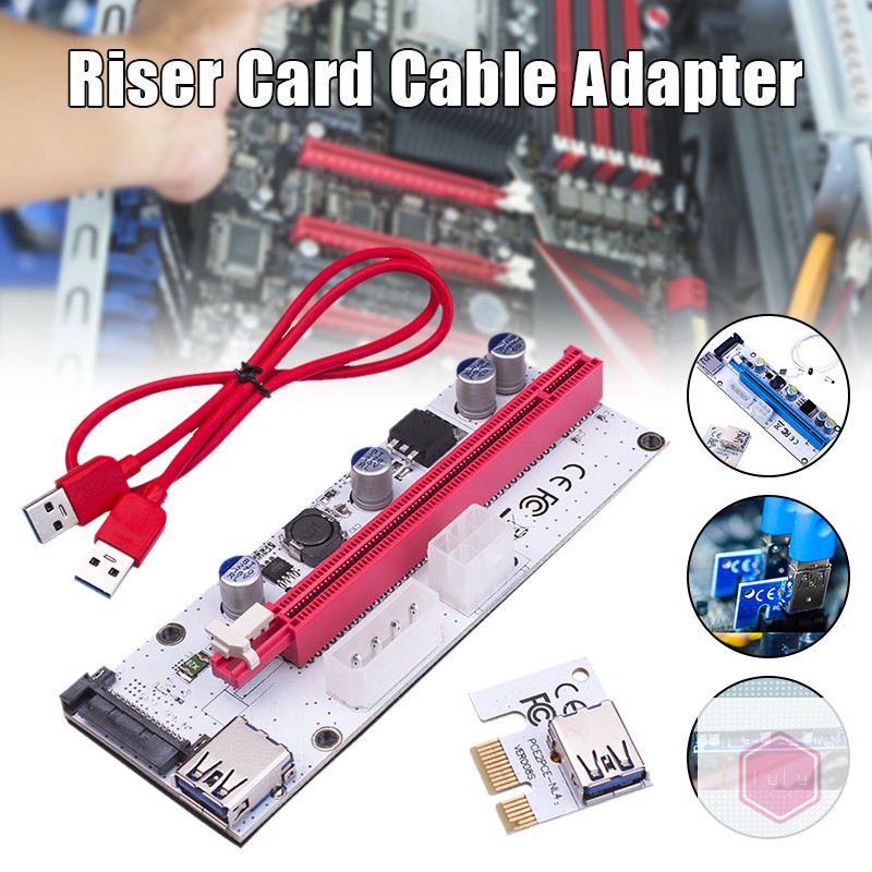 Cáp Chuyển Đổi Pci-e Pci Express Riser 1x Sang 16x Usb 3.0 Sata Sang 4pin Ide Molex 6 Pin Cho Bitcoin Mining