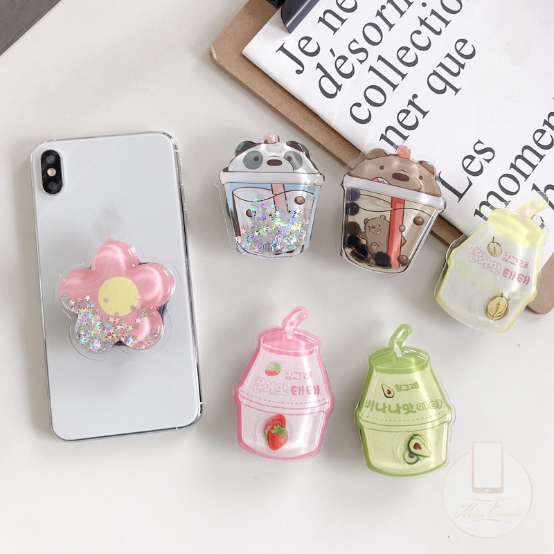 Giá đỡ điện thoại dẻo dạng bóp nén cát chảy thiết kế chai nước We Bare Bears 3D điều chỉnh được gấp lại được đáng yêu