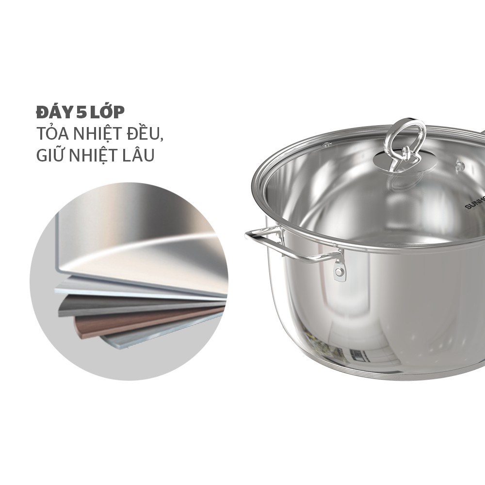 NỒI INOX 5 ĐÁY SUNHOUSE SHG788 (16-20-24cm)