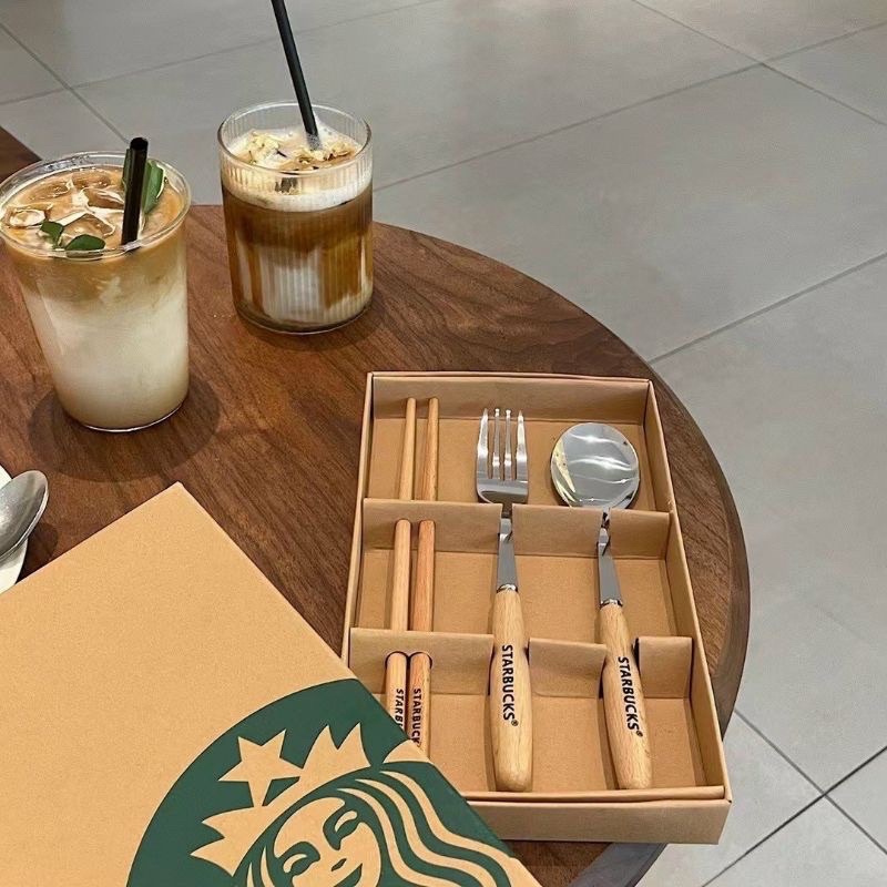 Bộ Hộp Sét 3 Đũa Thìa Dĩa Starbuck Cực sịn siêu hót hít