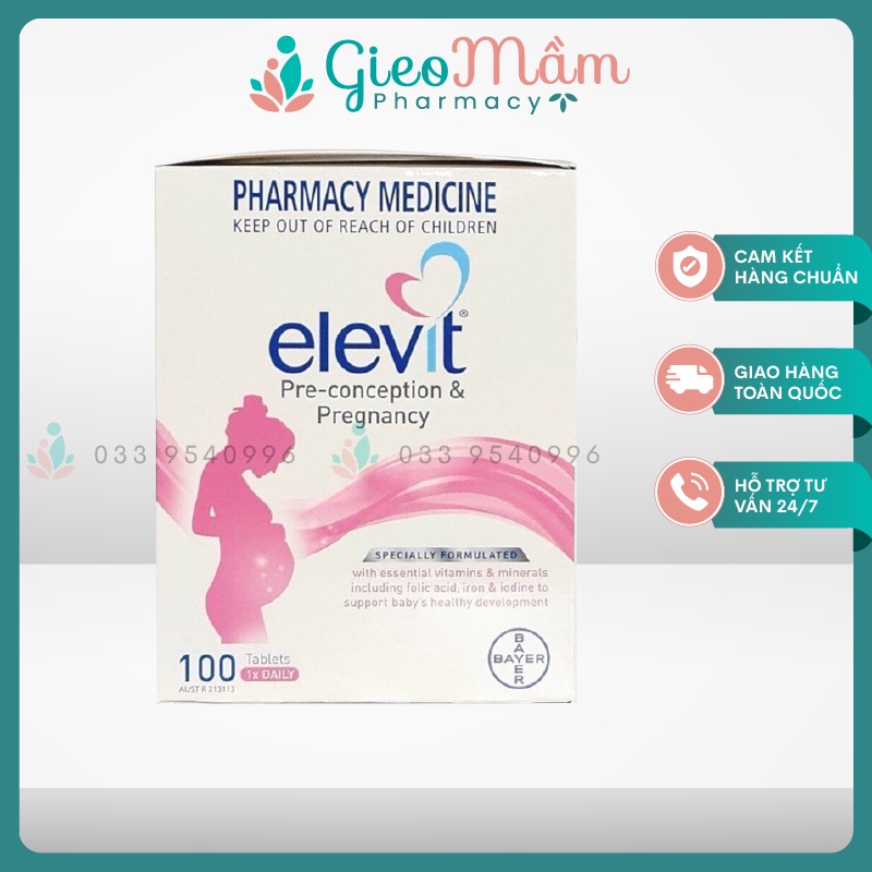 Vitamin Tổng Hợp Elevit cho bà bầu,(100v) bổ sung vitamin A, B, C, D, E, B9,canxi, kẽm cho mẹ bầu Elevit Pregnancy, Úc