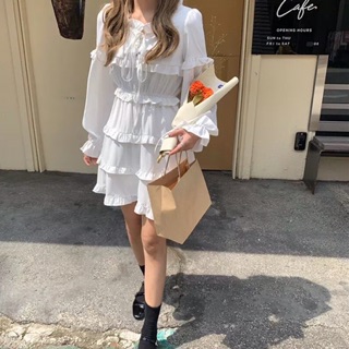 Đầm tầng TRẮNG tay dài