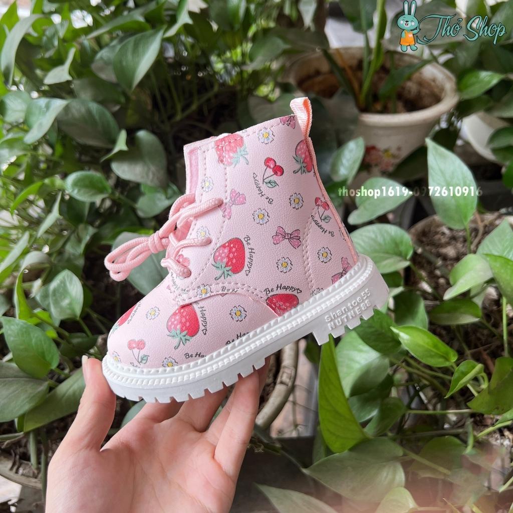 Boot cho bé gái,boot dâu tây lót lông cực ấm, bốt bé gái( kèm ảnh thật )
