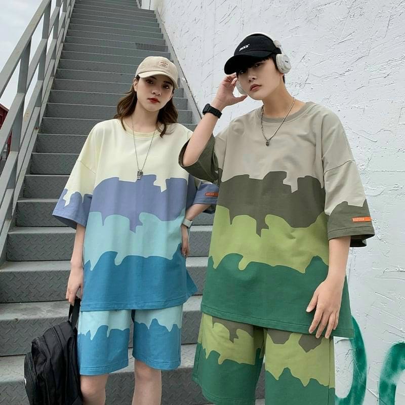 Set bộ quần áo nam nữ dạo phố, mặc nhà chất thun lạnh in 3D in loang cá tính thời trang