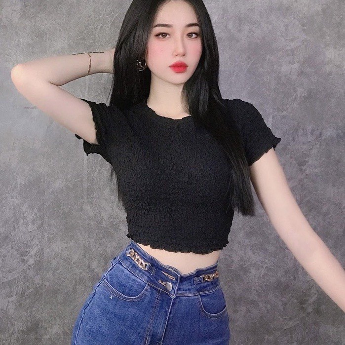 Áo croptop nữ Bingshop cổ tròn ngắn tay vải xốp mềm co giãn hàng đẹp freeship