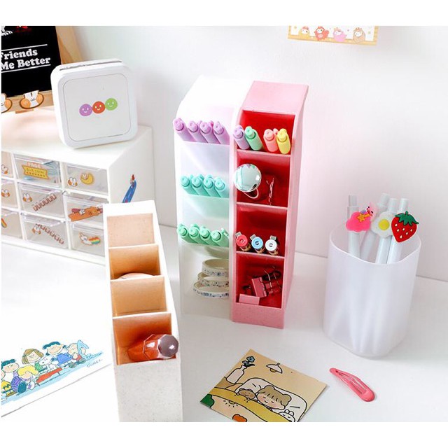 Hộp đựng bút bằng nhựa nhiều màu decor bàn học siêu đẹp