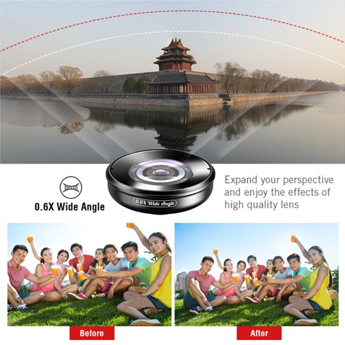 Bộ lens 5in1 apexel,ống kính chụp ảnh 4K cho điện thoại,smartphone,lens góc rộng,lens macro,lens mắt cá,lens chân dung