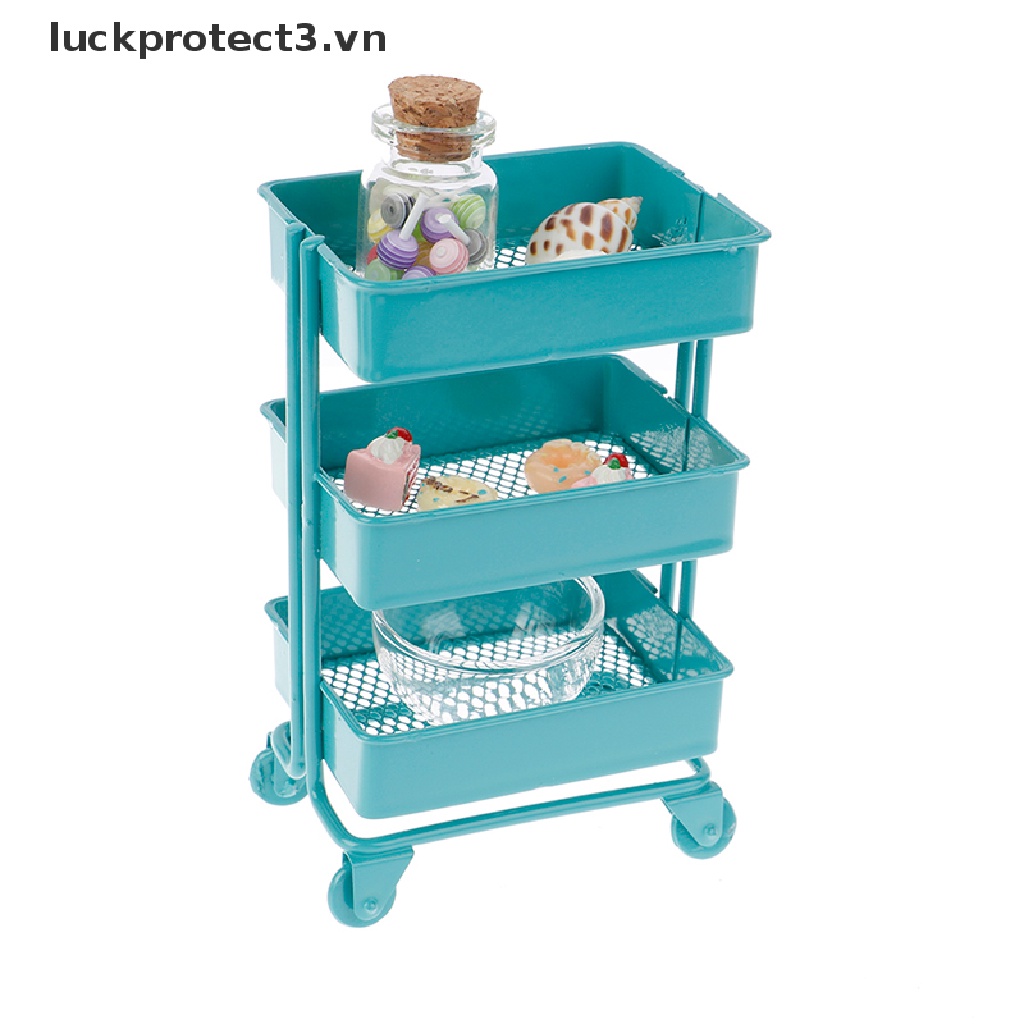 Kệ trưng bày mô hình đồ nội thất kèm bánh xe tỉ lệ 1:12 trang trí nhà búp bê
