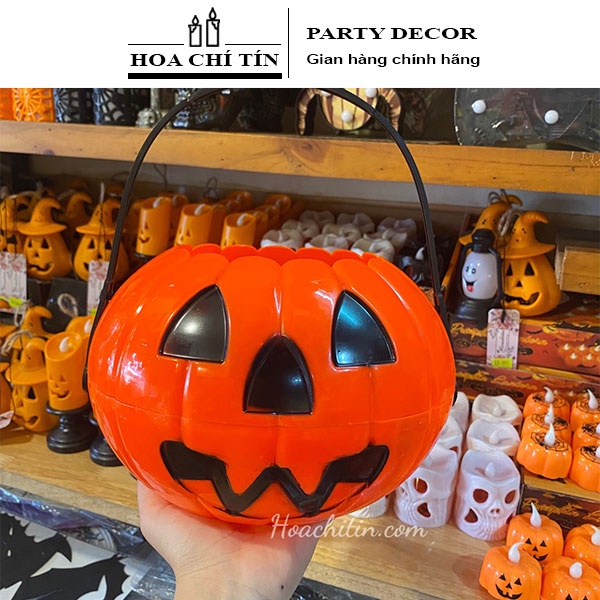 Giỏ Bí Ngô xin kẹo cho bé Tặng kèm Đèn trang trí tiêc Halloween
