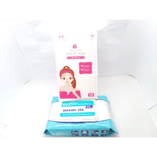 COMBO 1 GÓI TẨY TRANG MERILYNN BẠCH TUYẾT (180 MIẾNG)+1 KHĂN TẨM CỒN LETGREEN (50MIẾNG)