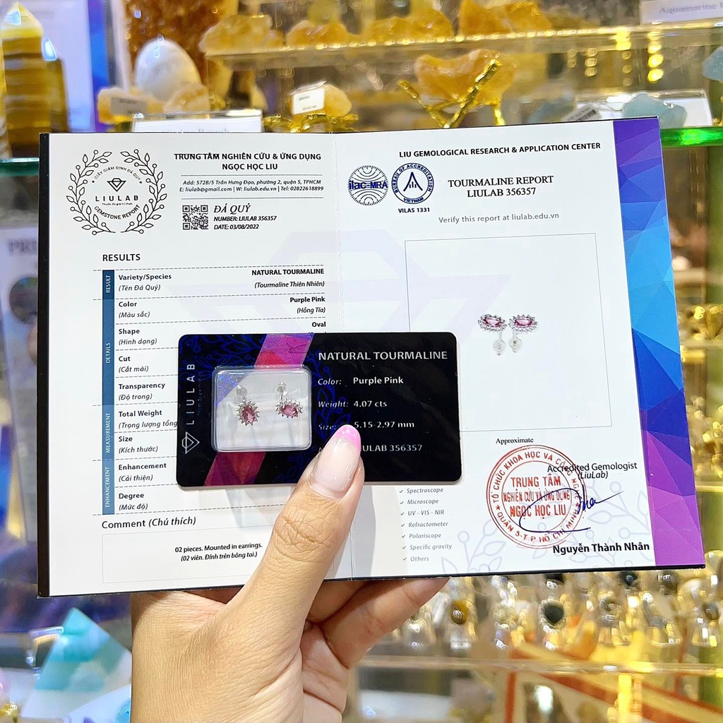 Bông Tai Twinkling Đá Tourmaline Thiên Nhiên Màu Hồng Tài Lộc Sức Khoẻ SP005071 Gypsy.lala
