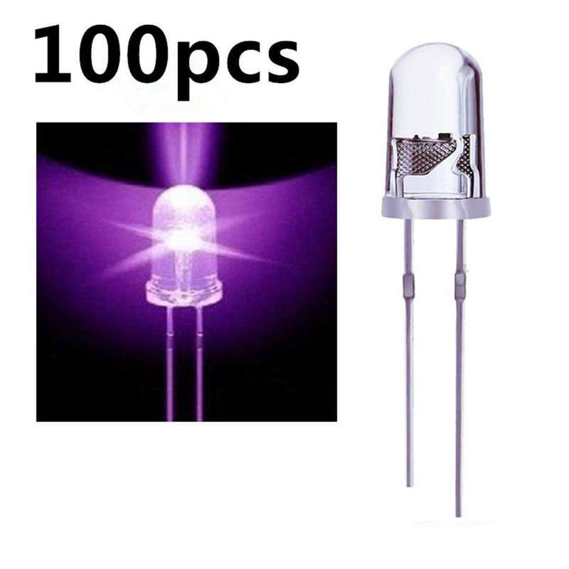 100Pcs/Lot 5Mm Round Purple Uv Led Diode Super Bright Water Clear Led Light Lamp Purple Color