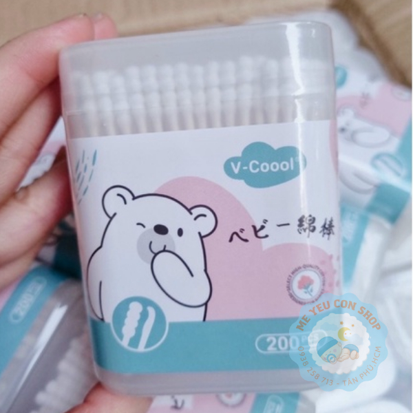 Tăm bông V-coool cho bé hộp 200 que cao cấp (katydang)