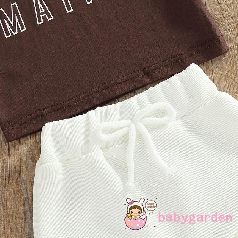 Bộ Áo Thun Tay Ngắn In Chữ + Quần Short Lưng Thun Thời Trang Mùa Hè Cho Bé Gái 0-24 Tháng Tuổi