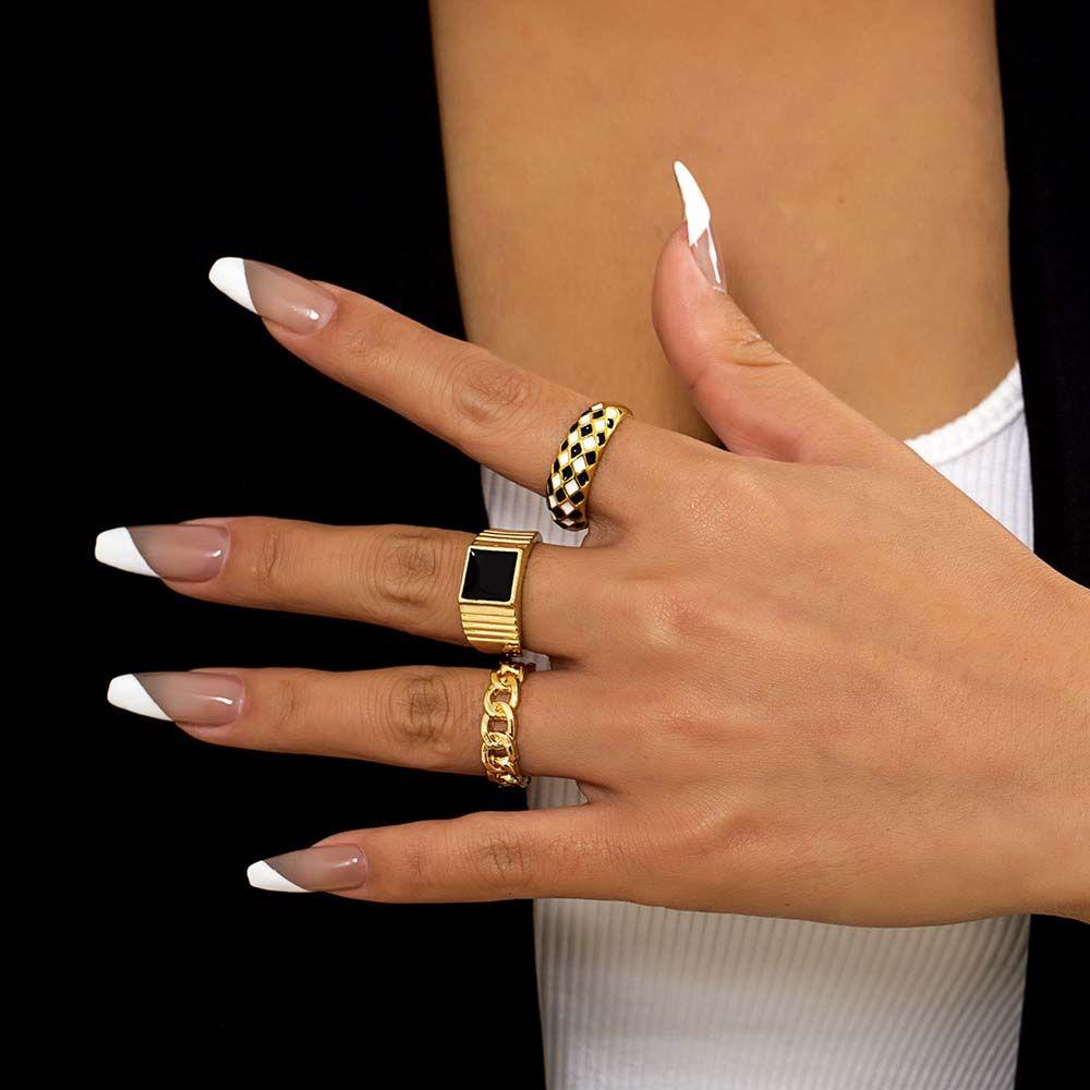 Bộ Nhẫn Họa Tiết Hình Học / Trái Tim Khắc Chữ Phong Cách Hàn Quốc Cá Tính