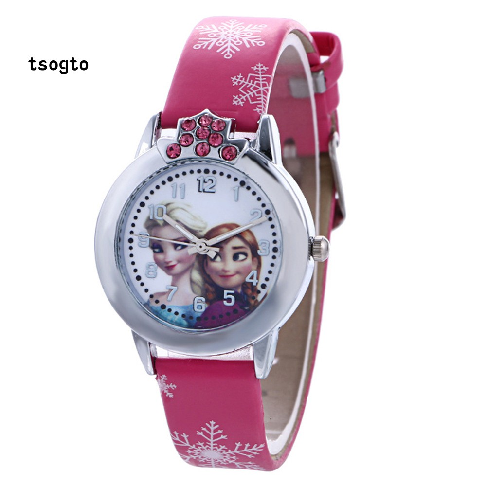 Đồng Hồ Đeo Tay Cho Bé, Mặt Tròn In Hình Công Chúa Băng Giá