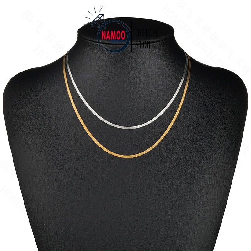 Dây Chuyền Trơn, Sợi dây Chuyền Titan, Bản Viền Mì Lớn 3mm, độ dài 45 cm và 50cm Màu Vàng, Bạc Của Nữ V004 Namoo Jewelry
