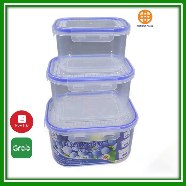 Bộ 3 Hộp Nhựa Việt Nhật Đựng Thực Phẩm Trong Tủ lạnh, Bảo Quản Thực Phẩm Tươi , Dùng Được Trong Lò Vi Sóng
