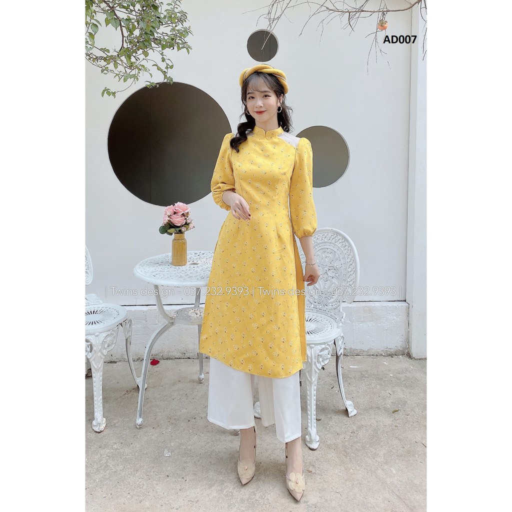 Áo dài cách tân KÈM QUẦN áo dài nữ TWINS STORE chất nhung tăm, cổ tàu, vai pha tơ mềm - AD007