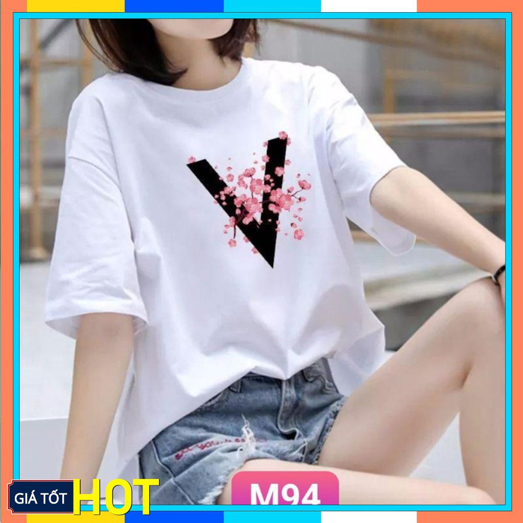 Áo Thun Trắng Nữ 👑FREESHIP👑 Áo phông nữ thun cotton, mịn, mát, sành điệu in chữ V Mã Áo M94