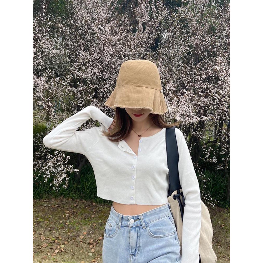 Áo Croptop YAN Cổ Tim Tay Dài Phối Khuy Unisex - Áo Croptop Tay Dài cúc - Áo Cardigan Dáng Lửng Dài Tay ulzzang 6 màu ba