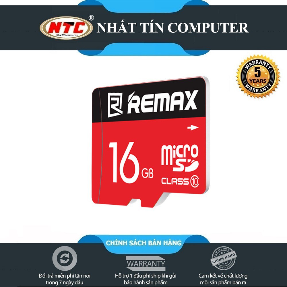 Thẻ nhớ microSDHC Remax 16GB Class 10 80MB/s - Bảo hành 5 năm (Đen)