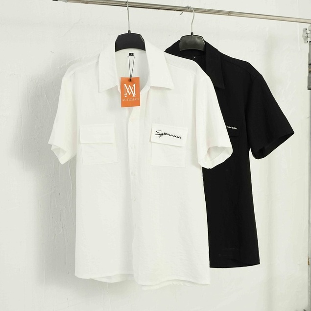 Áo sơ mi nam ngắn tay trơn mát vải đũi cao cấp không nhăn không bai xù AUTOMAN A10