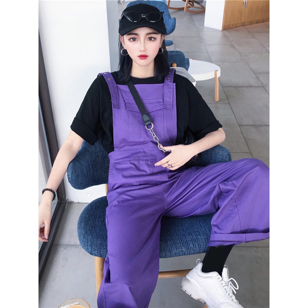(ảnh Feedback Ở Cuối) Yếm Quần Dài Màu Tím Phong Cách Harajaku Cá Tính Ulzzang | BigBuy360 - bigbuy360.vn