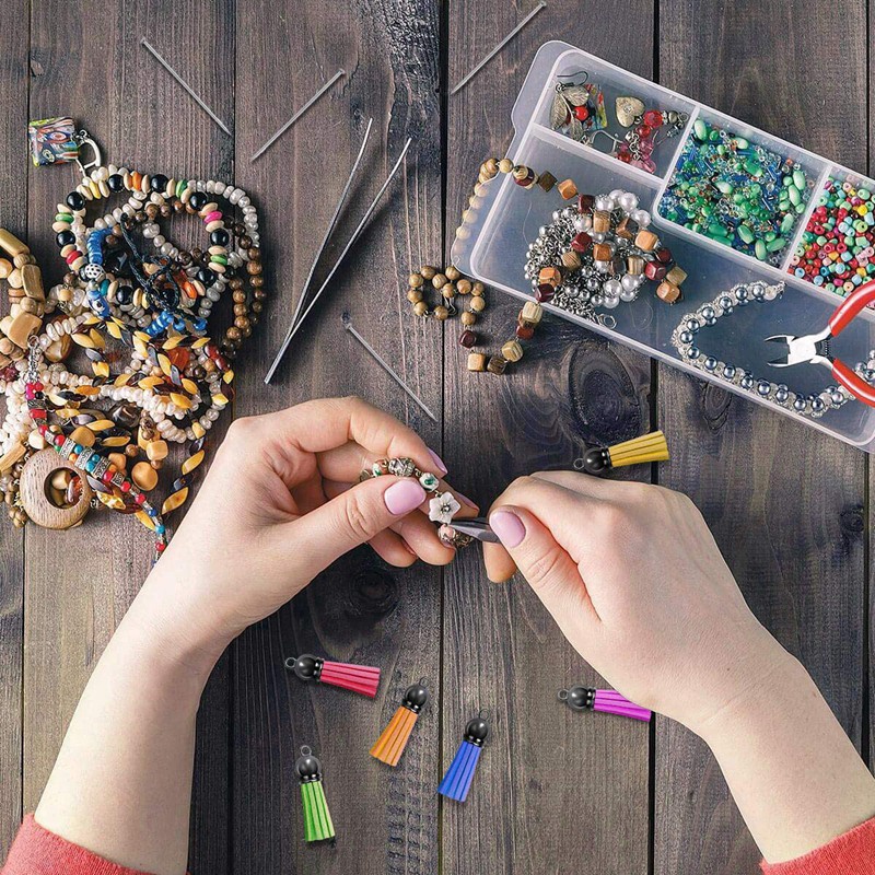 Set 250 Mặt Dây Tua Rua Bằng Da Nhiều Màu Làm Móc Khóa DIY