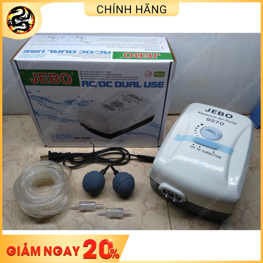 Máy Oxi Dự Phòng Cúp Điện JEBO 9970 Cho Bể Cá 3.5w - 2x4L/min