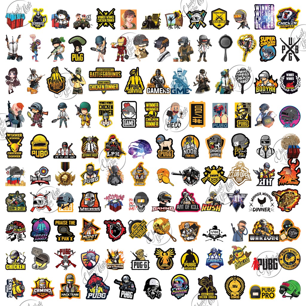 Combo 25/50/100 mẫu sticker hình dán chủ đề game PUBG chất liệu decal dán điện thoại. laptop, xe đạp,...