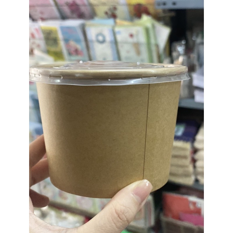50 cái tô giấy kraft nâu 350ml hoặc 500ml nắp bằng dùng đựng bánh, chè, thức ăn các loại