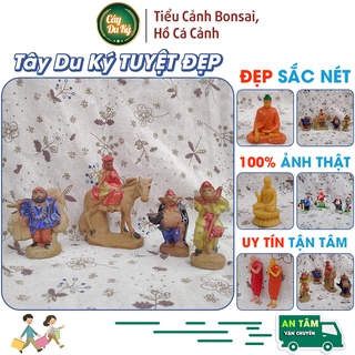 Bộ tượng Tây Du Ký 5 thầy trò Đường Tăng mini gốm sứ Bát Tràng làm mô hình trang trí tiểu cảnh, trang trí bể cá