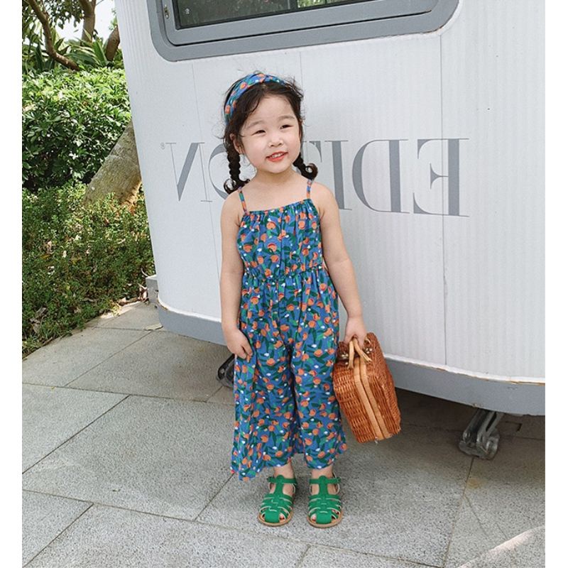 [Babycat] Hàng Có Sẵn Bán Chạy Bộ Áo Liền Quần Ống Rộng In Hoa Phong Cách Nhật Hàn Thời Trang Mùa Hè Dành Cho Bé Gái