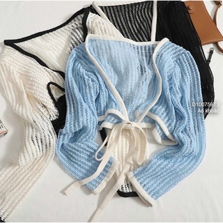 Áo khoác len mỏng croptop dây cột nơ dễ thương!