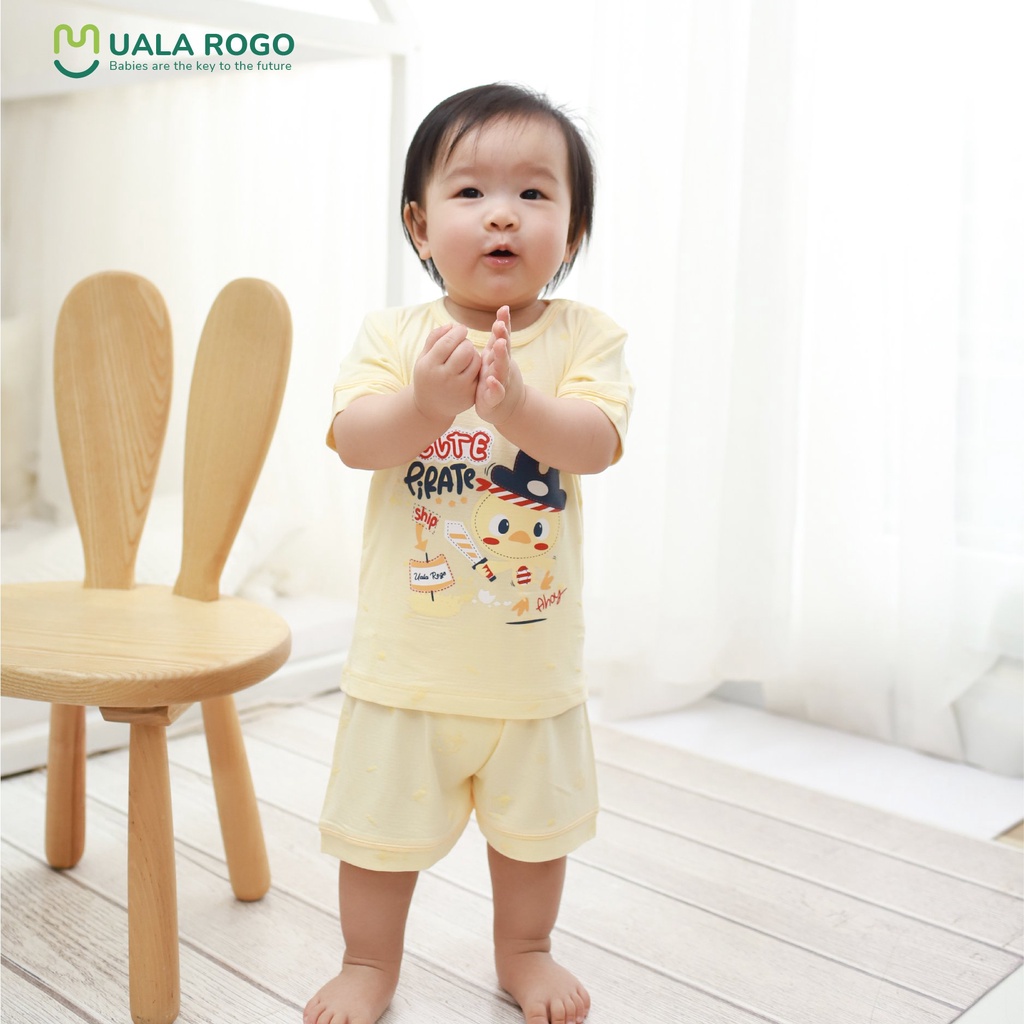 Bộ Uala Rogo chất vải modal cộc tay cao cấp mềm mịn thoáng mát thấm hút tốt in thú thiên nhiên cho bé trai bé gái 3633