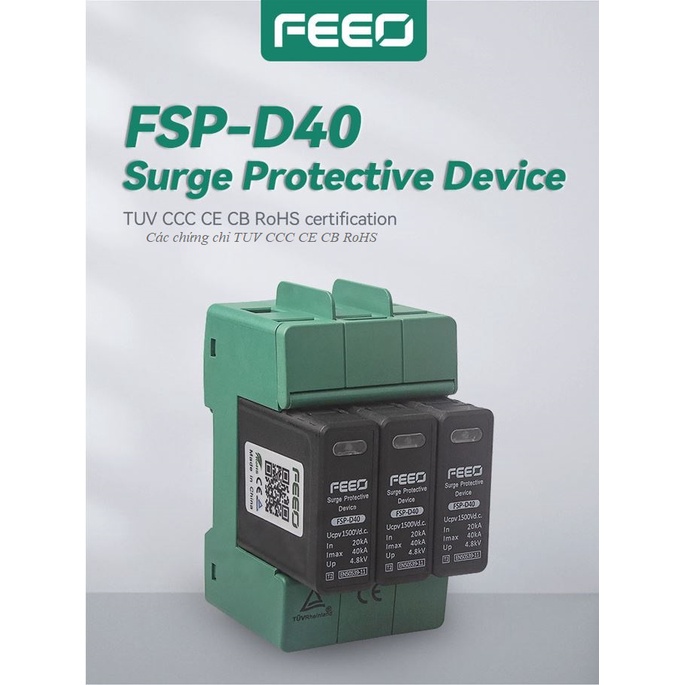 Chống sét lan truyền DC 2P 600V / 3P 1000V hãng FEEO mã FSP-D40 cho hệ thống điện mặt trời